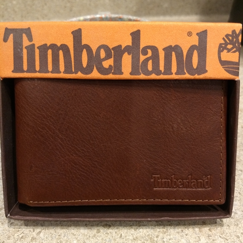 Timberland Slim Bifold Wallet Brown Leather NIB